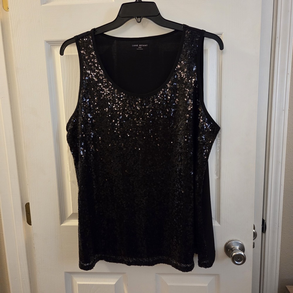 Lane Bryant sz 22/24 black sequined front tank top blouse NWT sparkle glam party